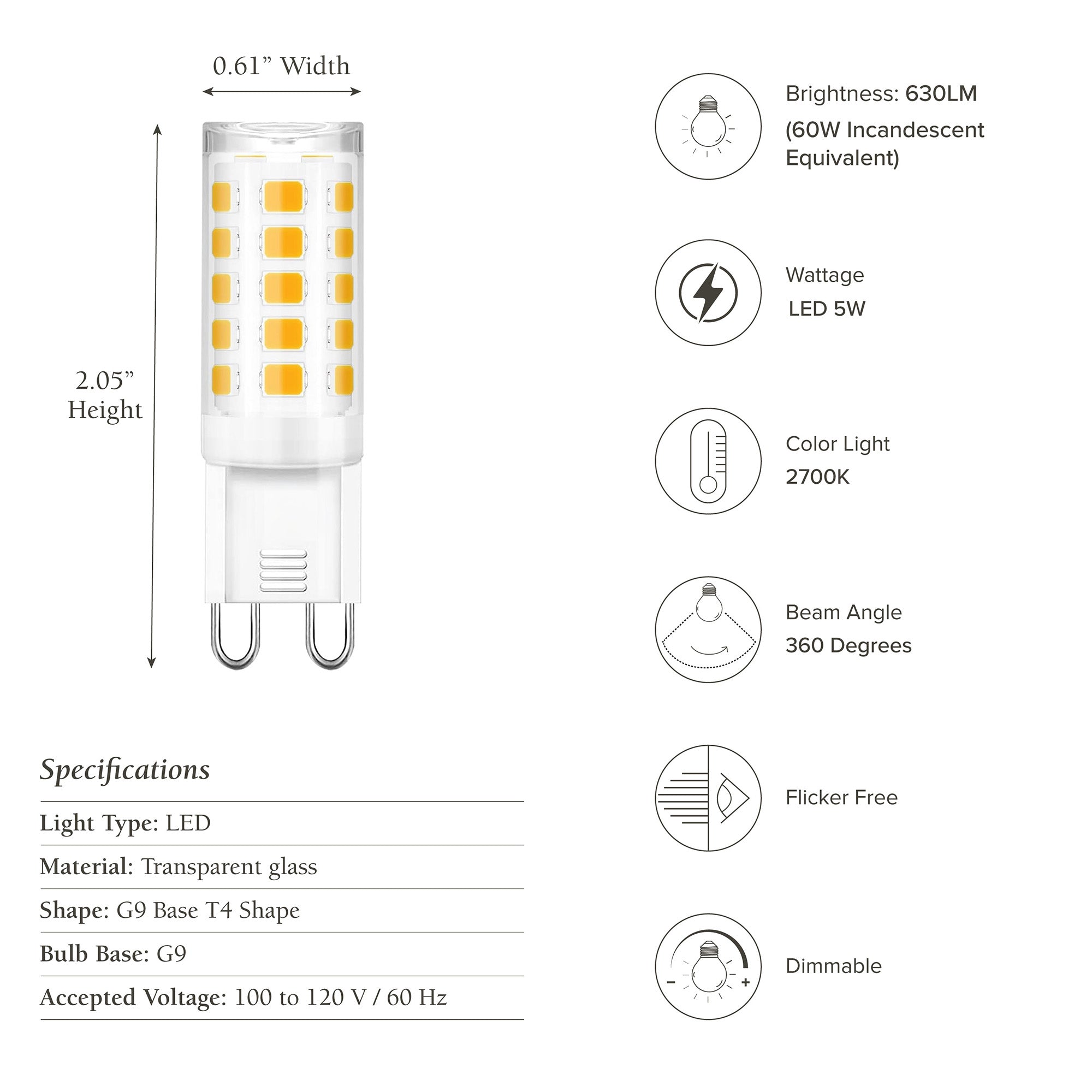 2700k led light bulb g9 5w
