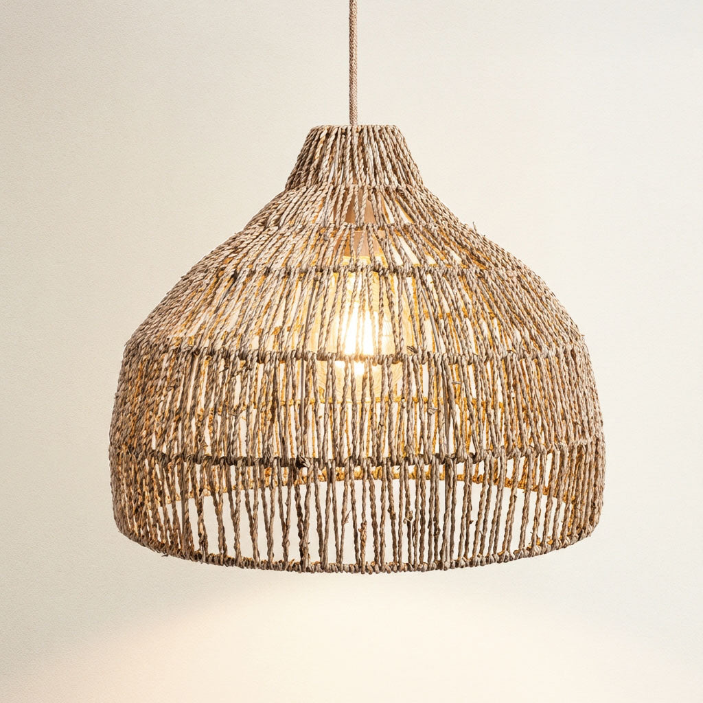cover dreamy palm fibers woven pendant light fixture (on)