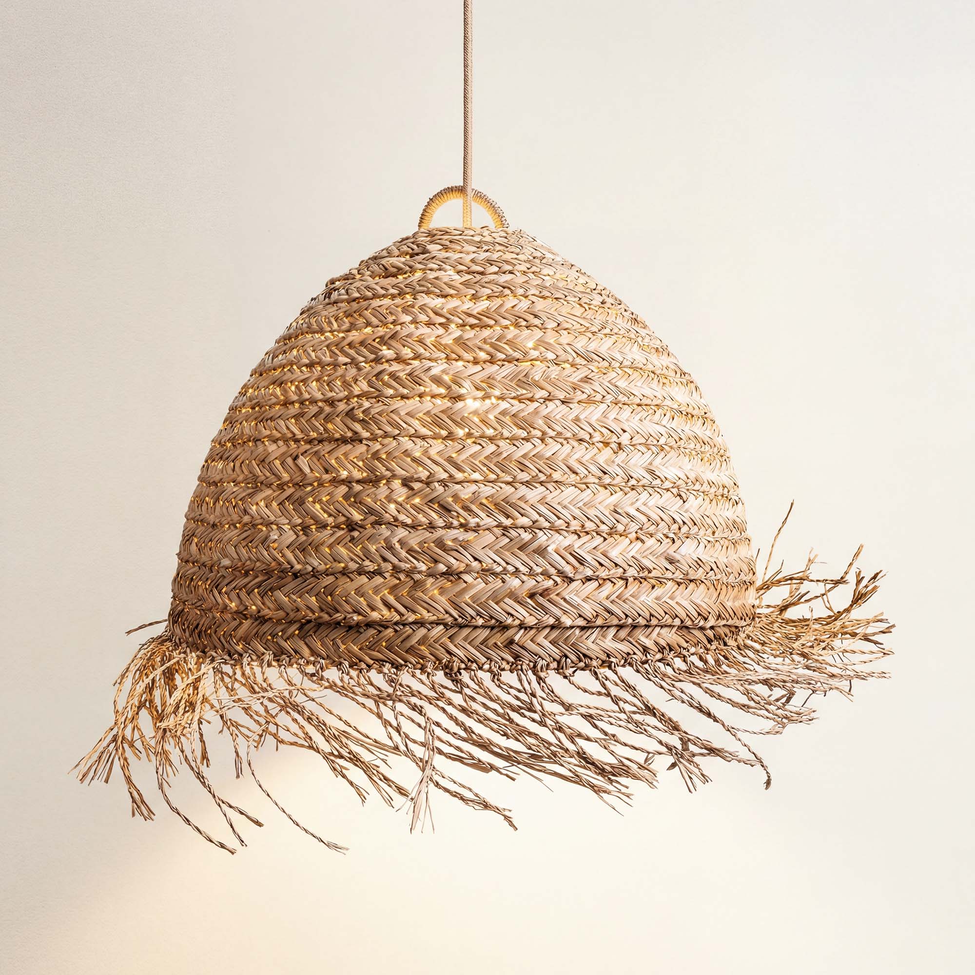 cover selene seagrass pendant light with woven fringes