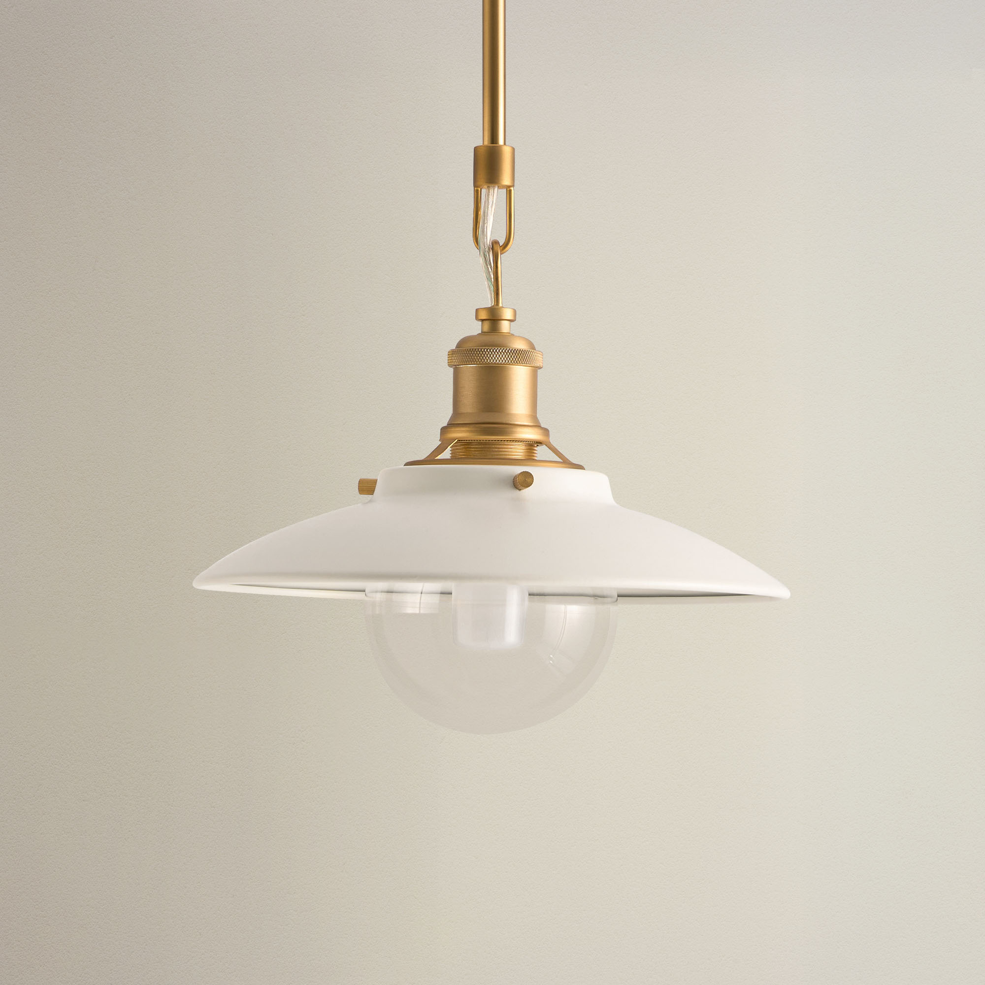 lanesra glass pendant light with white glass shade and gold metal fixture, off