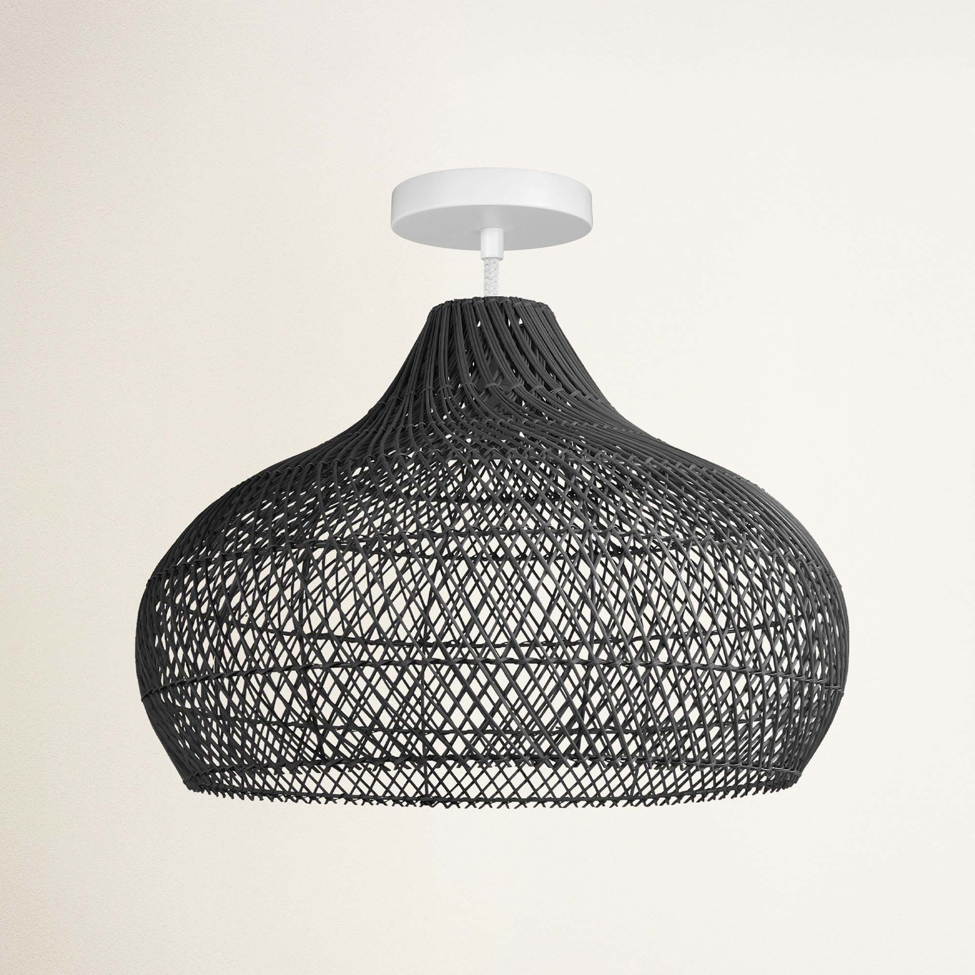 Kloe Black Rattan Flush Mount Light