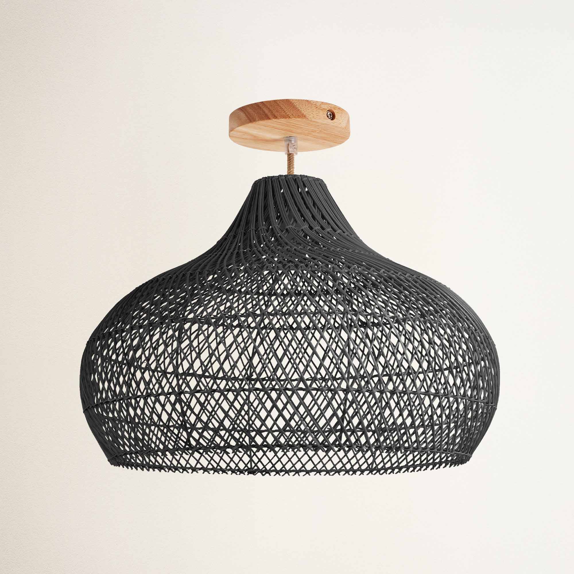 Kloe Black Rattan Flush Mount Light