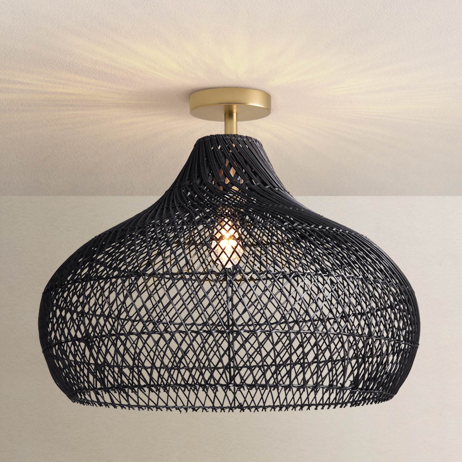 Kloe Black Rattan Flush Mount Light