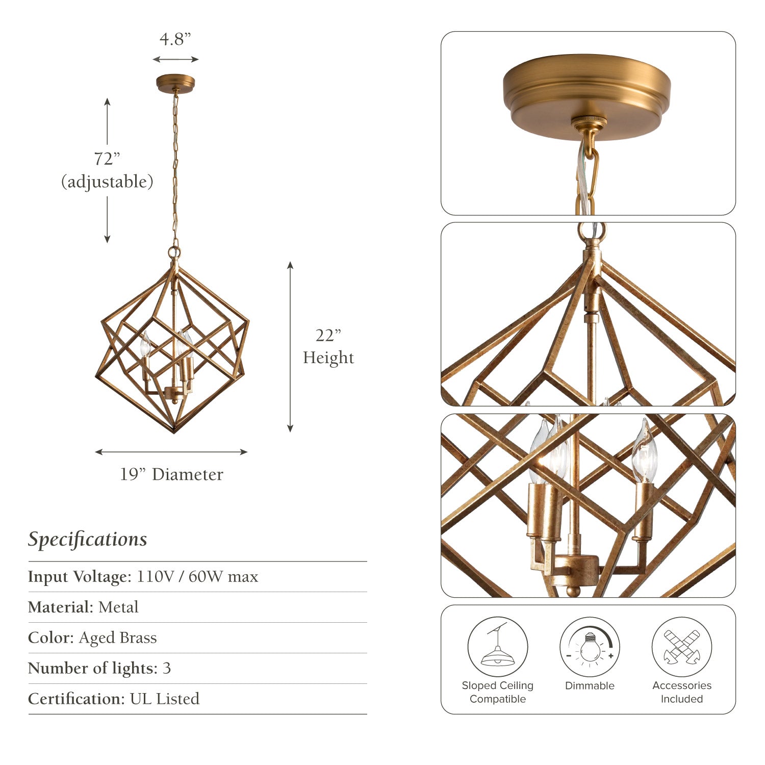 linea brass pendant light with dimensions and specifications