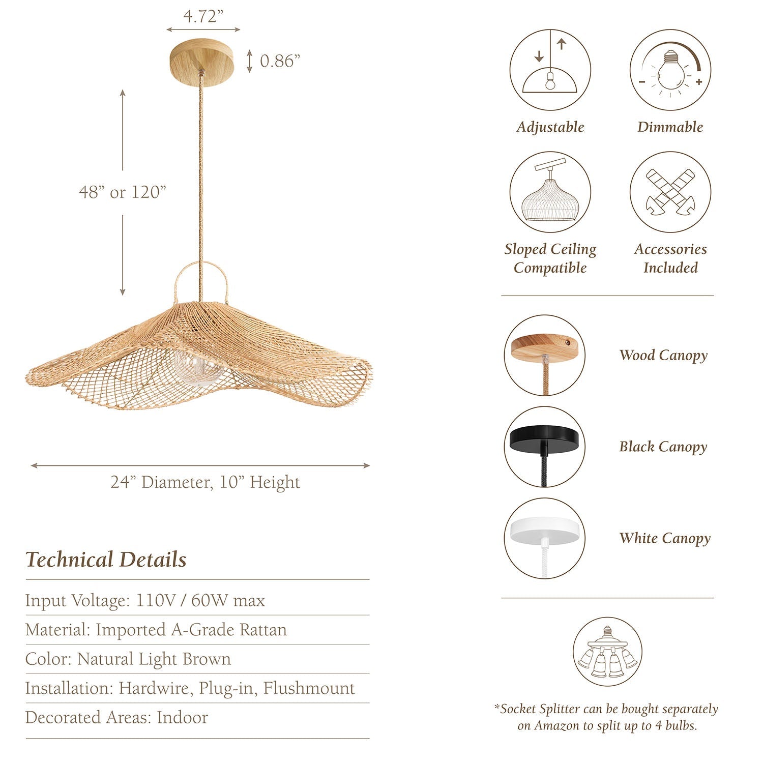 lotus pad rattan pendant light specs