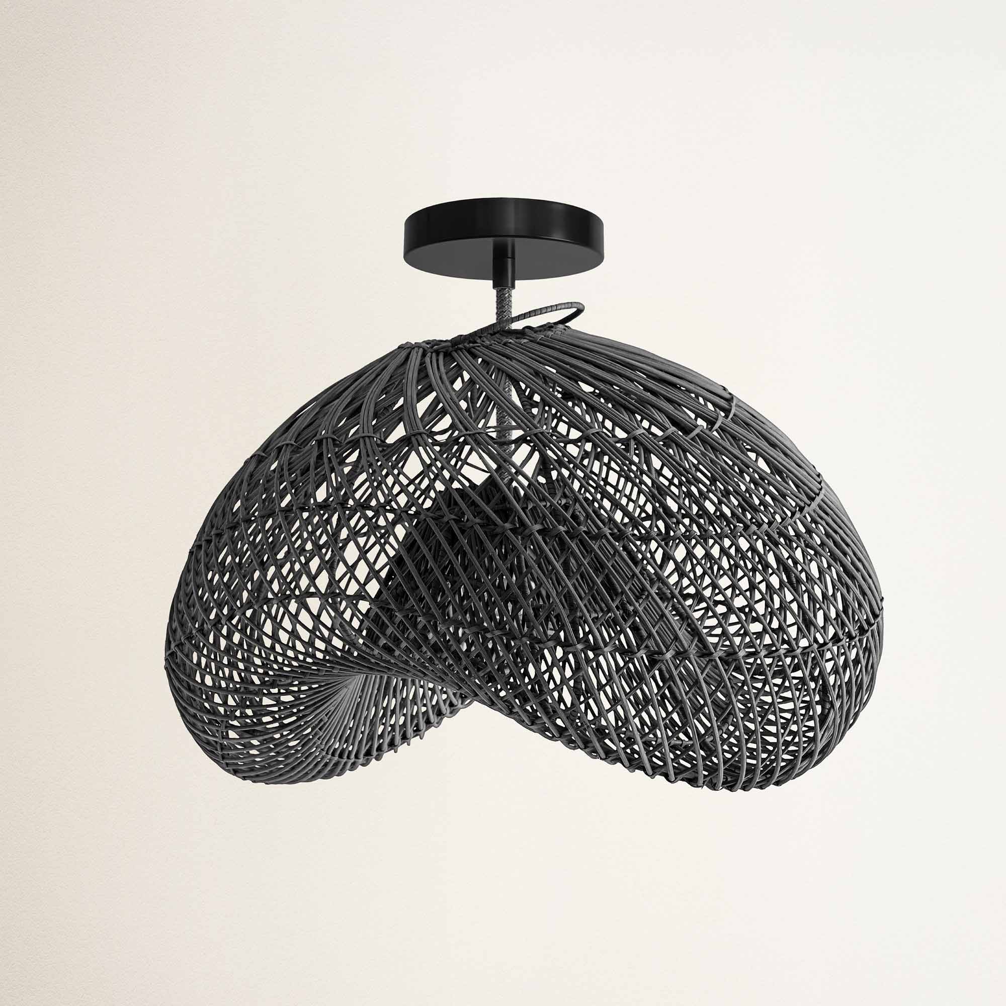 Sepherina Black Rattan Flush Mount Light