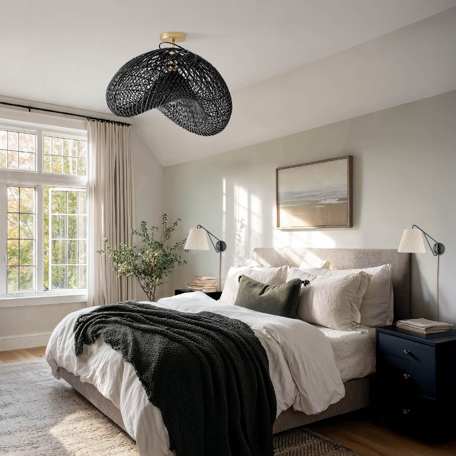 Sepherina Black Rattan Flush Mount Light