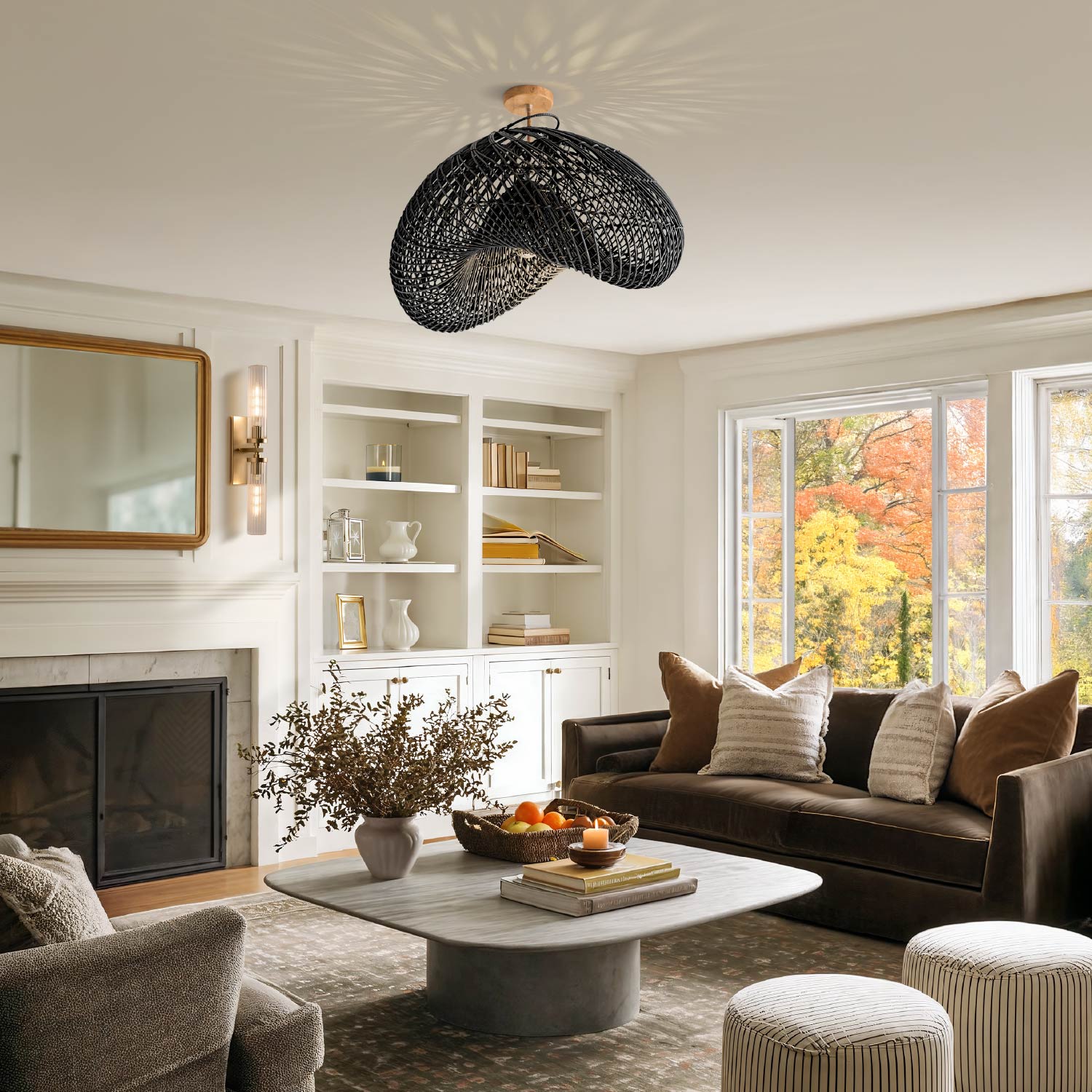 lucian rattan pendant light for living flush mount setting