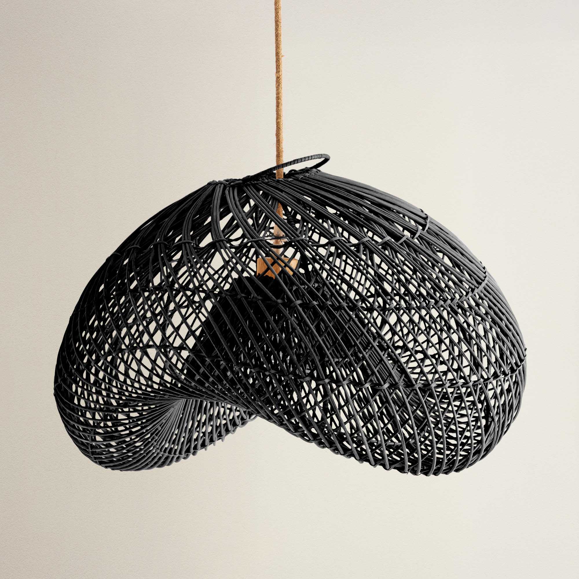 lucian rattan pendant light, black woven, off