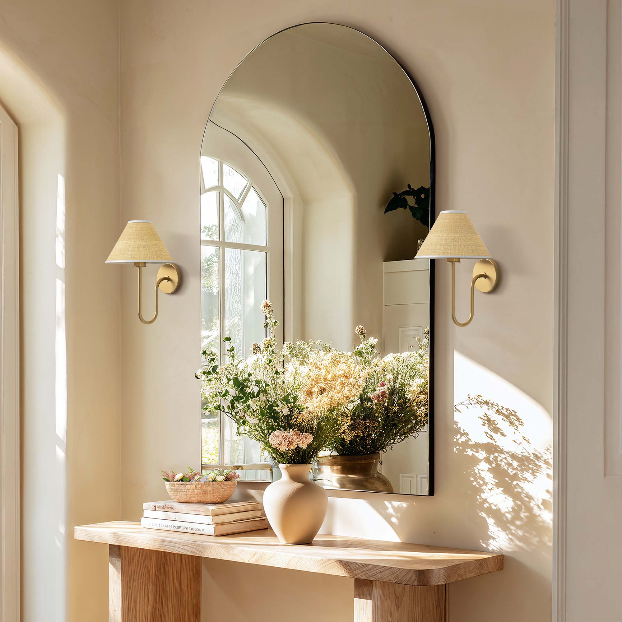 mysa rattan sconce for hallway