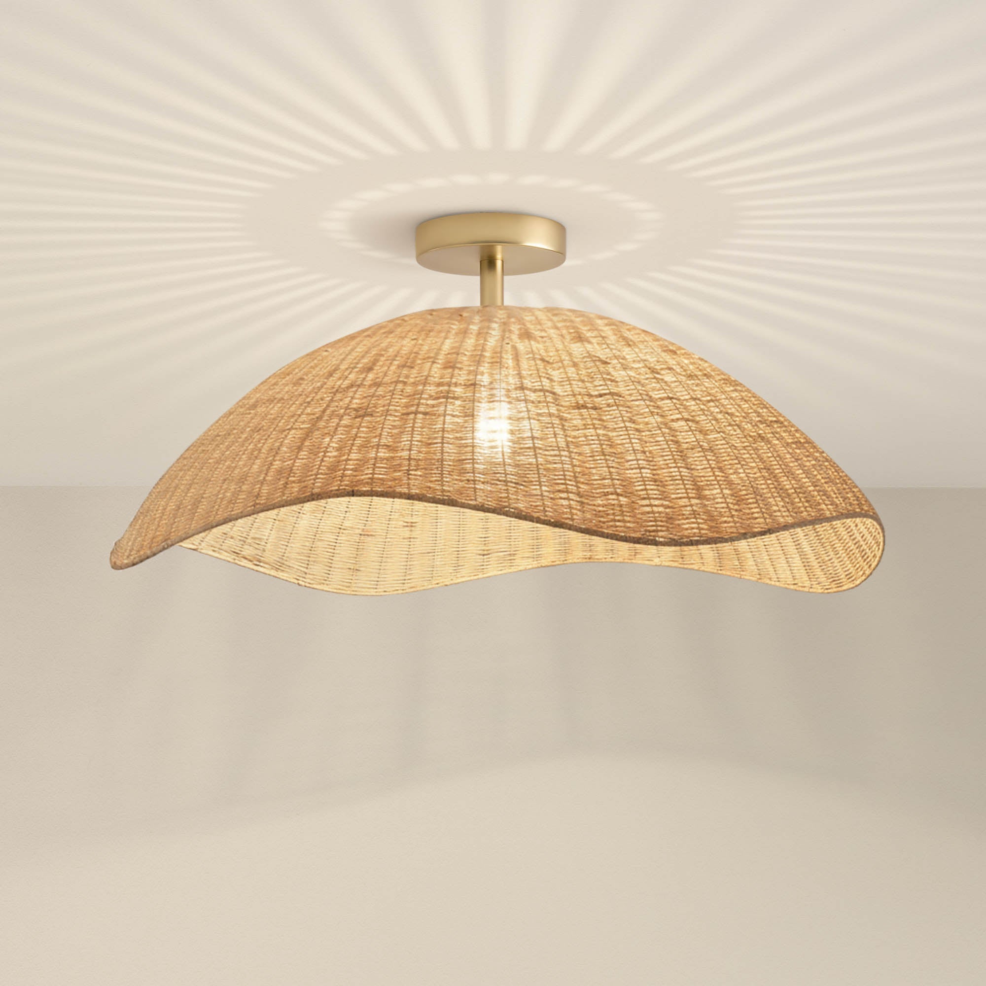 nana vermiculate rattan pendant light flush mount ceiling light fixture with woven design, on