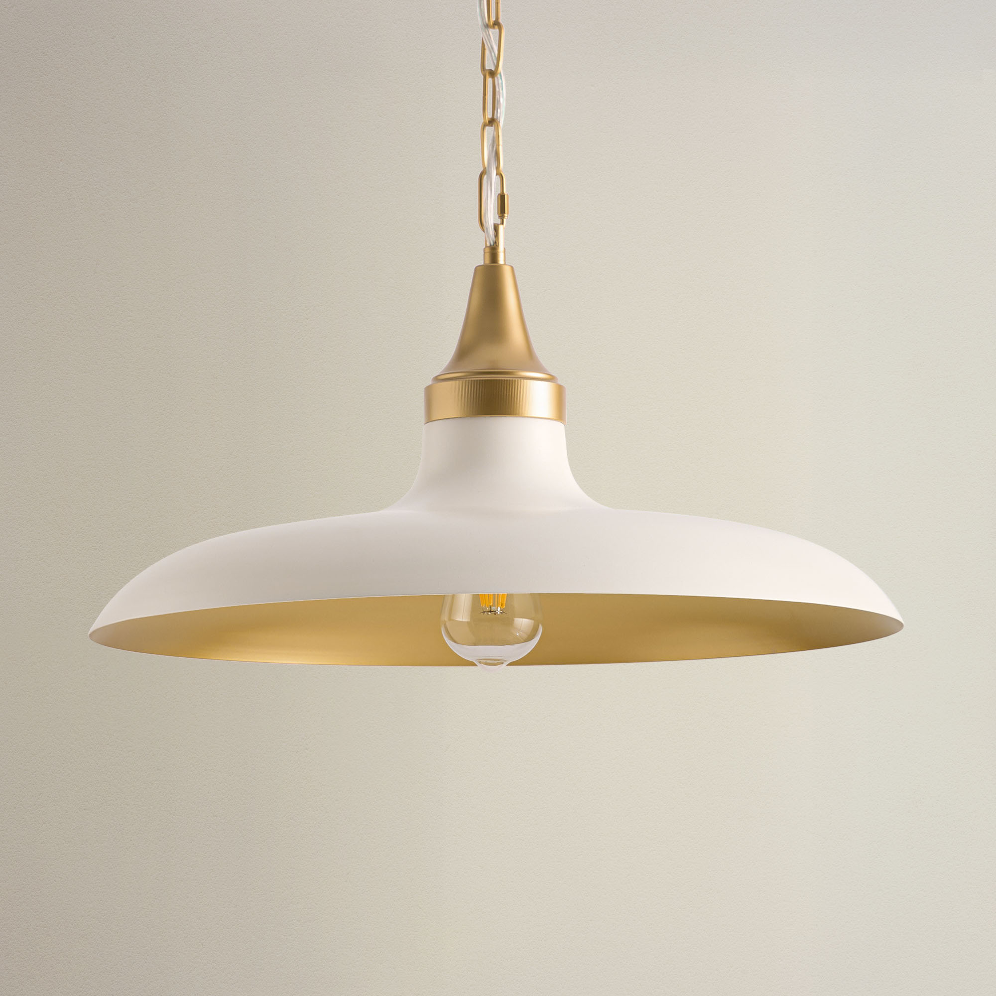 natalia dome pendant light with white shade and gold trim, off