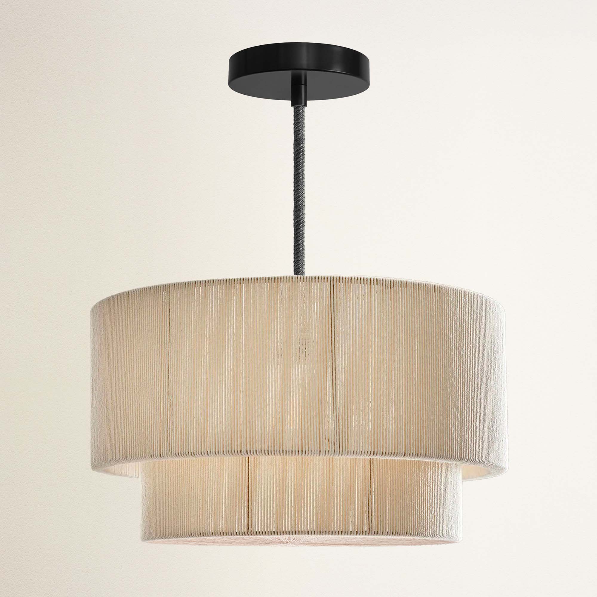 rowabi elaine hardwire black ceiling light fixture with beige lampshade