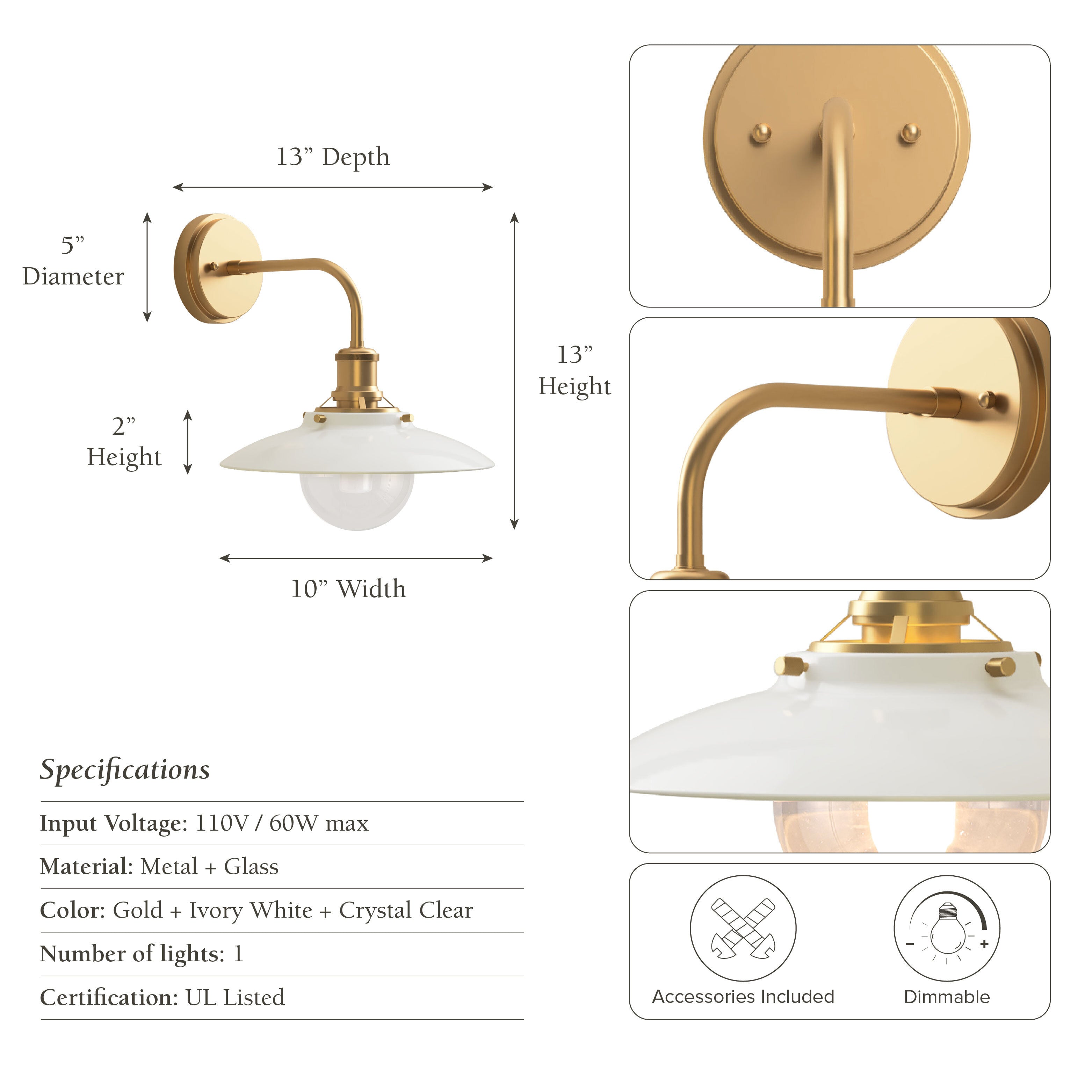 rowabi lanesra sconce gold with measurements