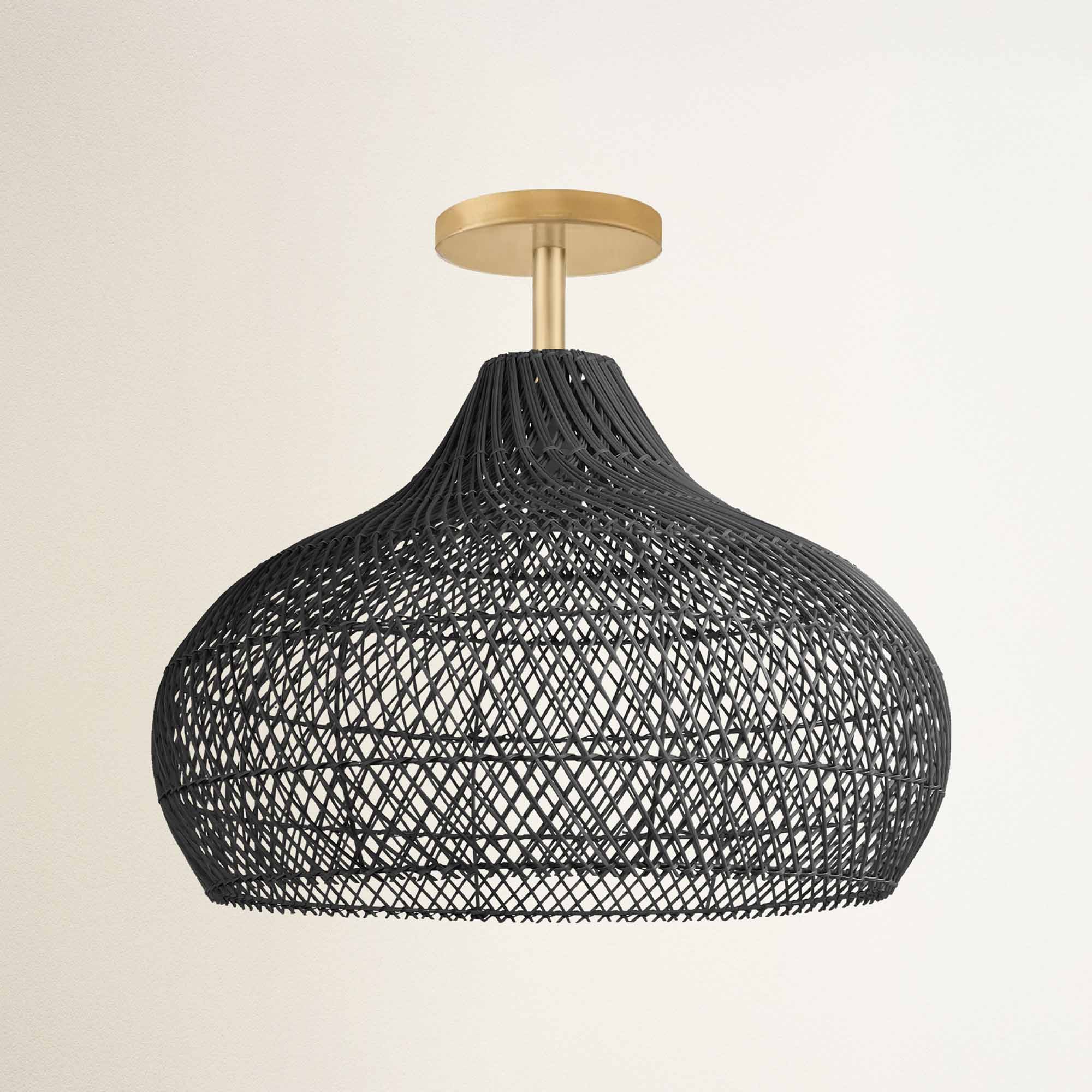 rowabi latigo flush mount brass gold and black woven pendant light with a gold fixture