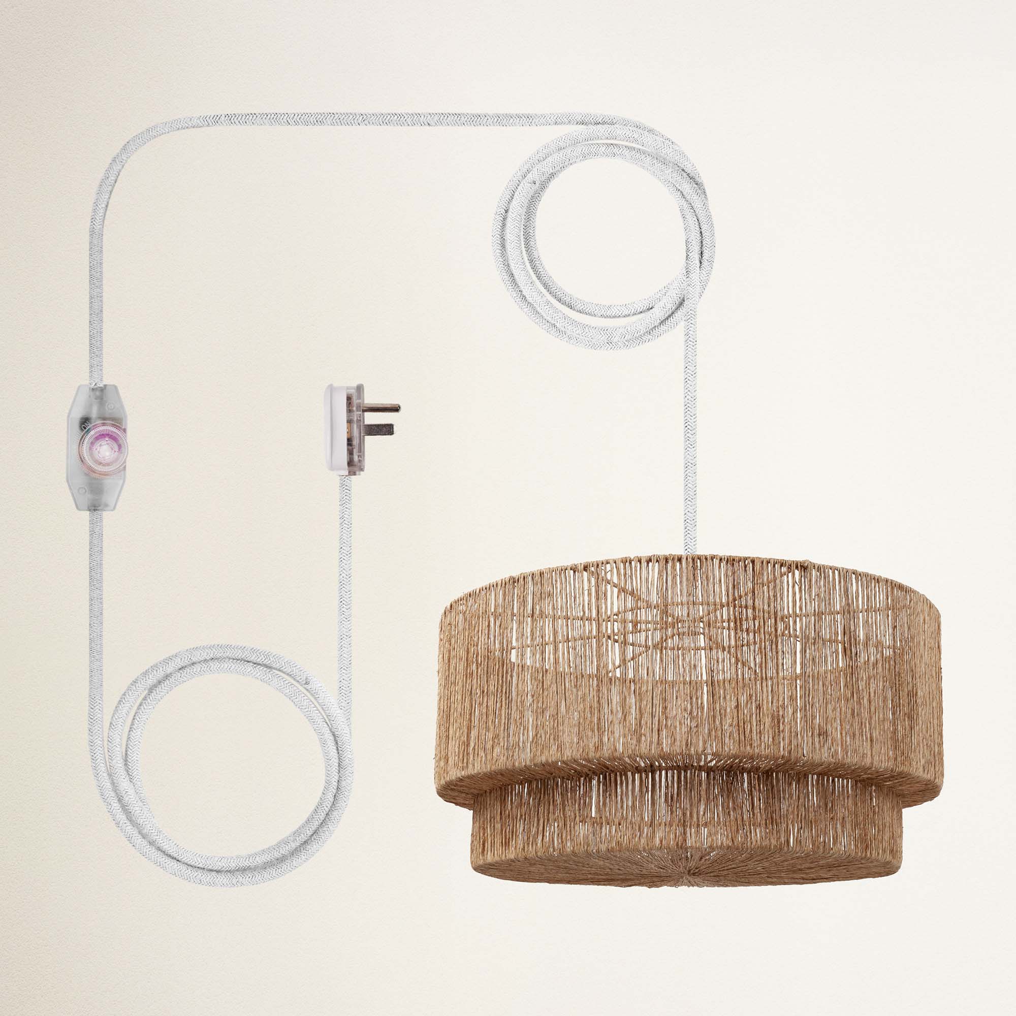 rowabi luminous plug-in white woven lampshade with electrical cord and plug
