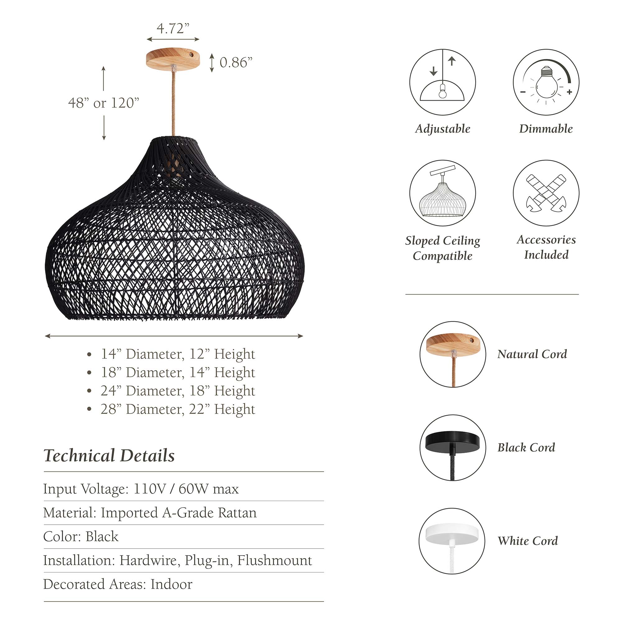 Kloe Black Rattan Pendant Light