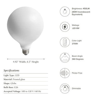 2700k light bulb white glass e26 with specifications