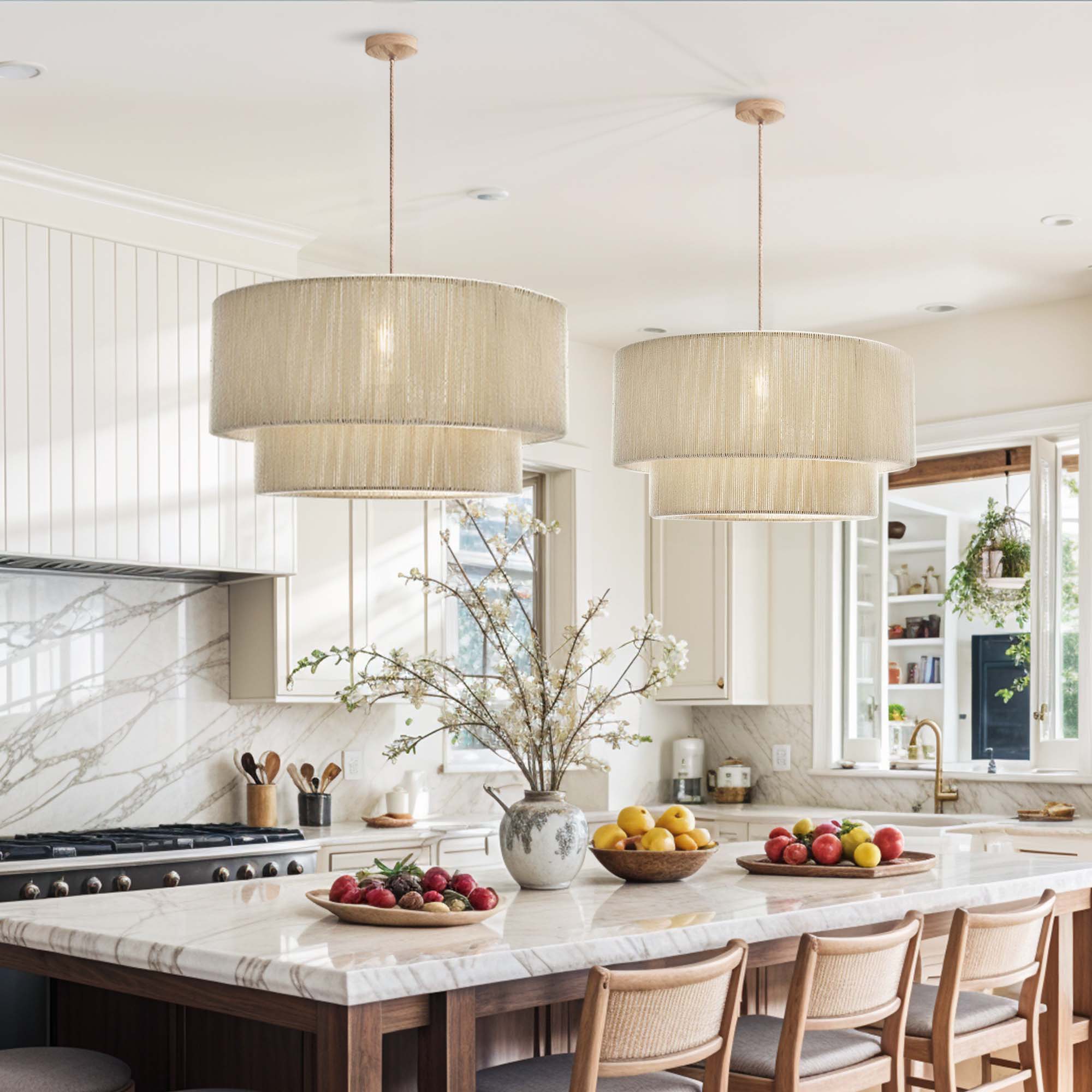 Luminous White Rattan Pendant Light
