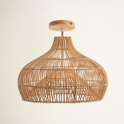 Oceania Cone Rattan Flush Mount Light
