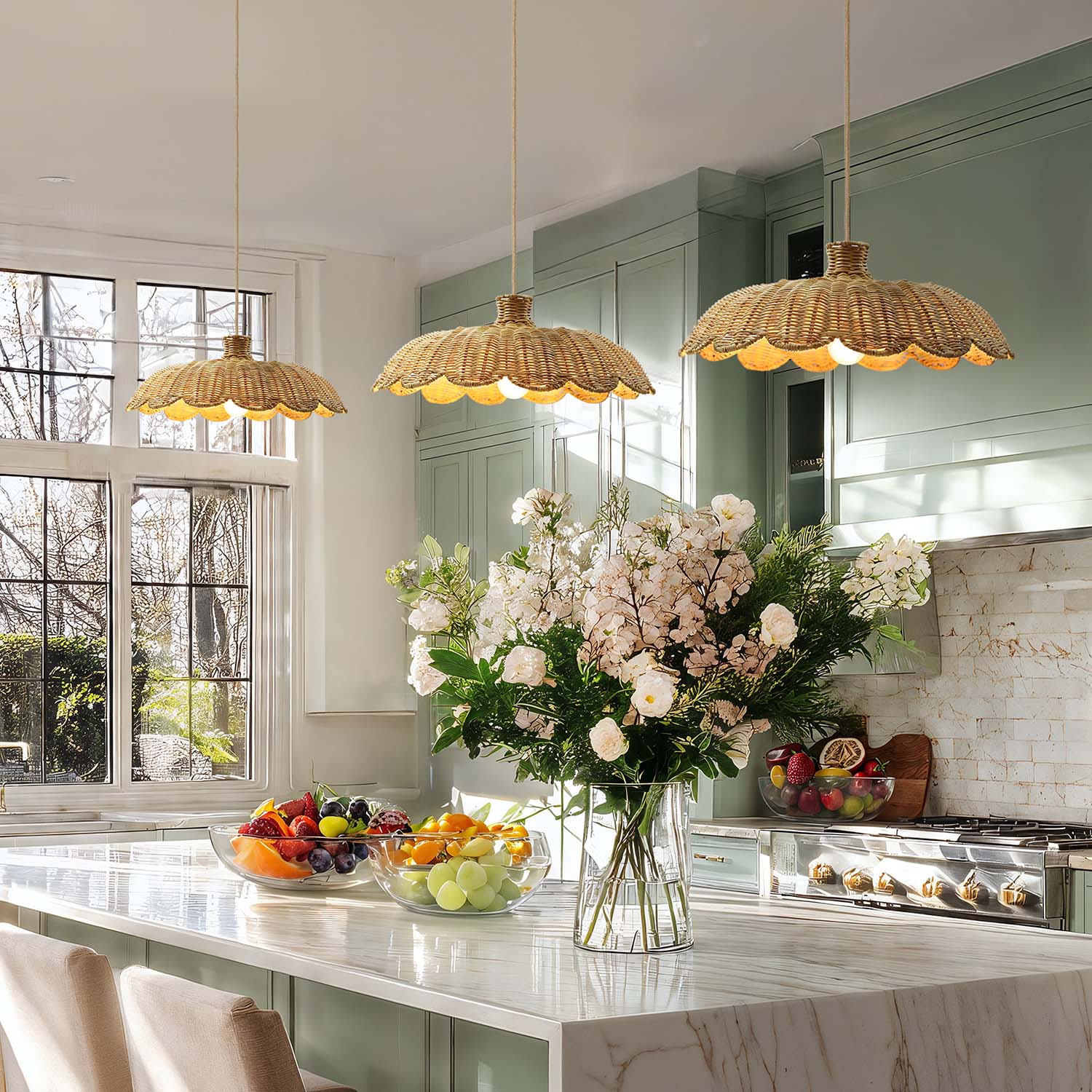 aurelia natural rattan pendant light for kitchen island