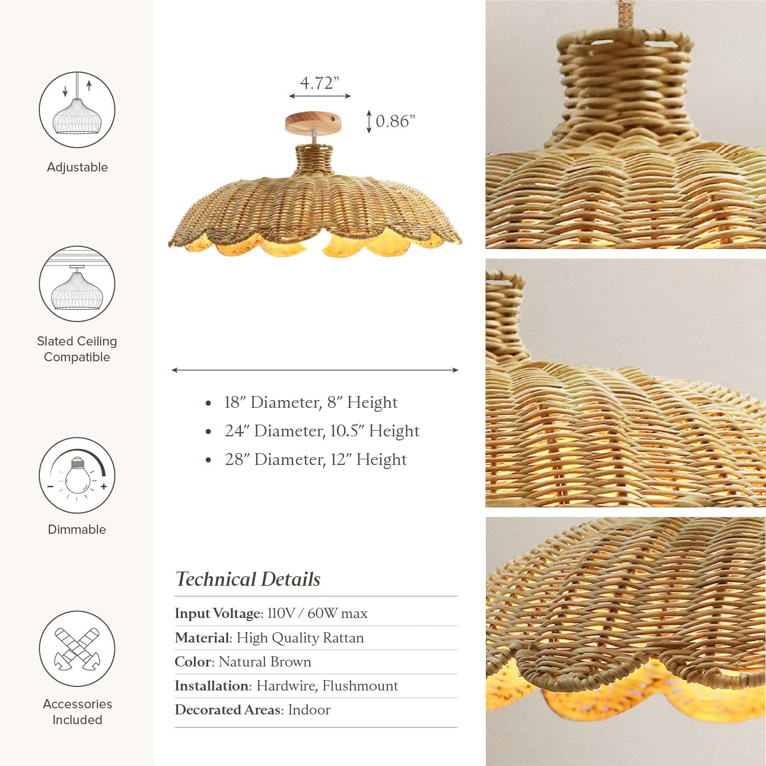 Aurelia Rattan Flush Mount Light