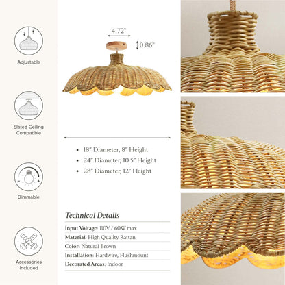 Aurelia Rattan Flush Mount Light