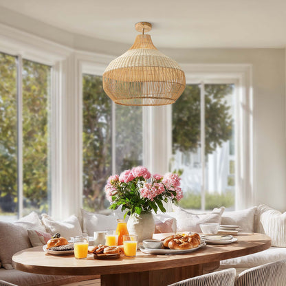 beatice rattan pendant light for dining nook flush mount setting with a wooden table