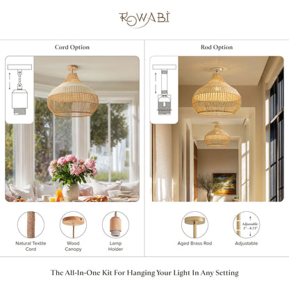 beatrice rattan pendant light rod cord flush mount option