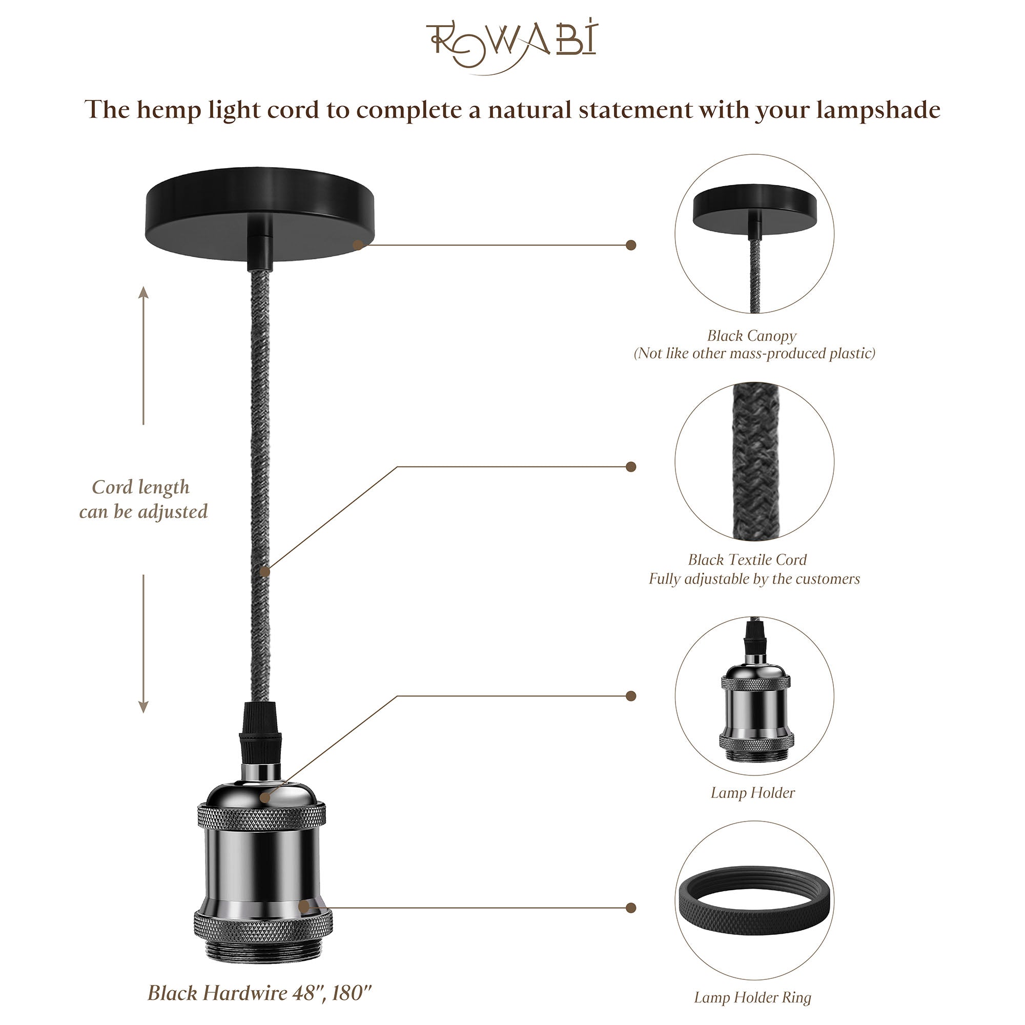 Black Hardwired Hanging Pendant Light Kit