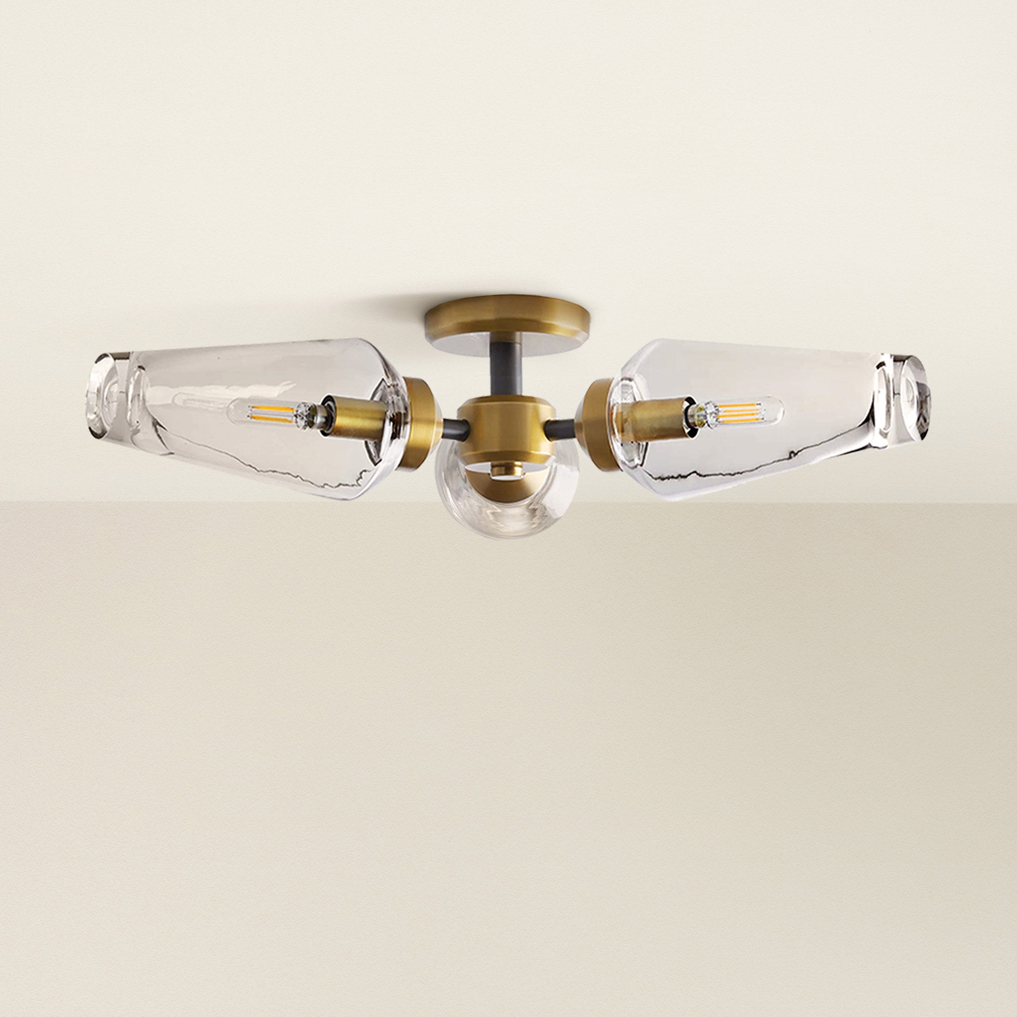 cadenza flush mount ceiling light fixture with glass shades, off
