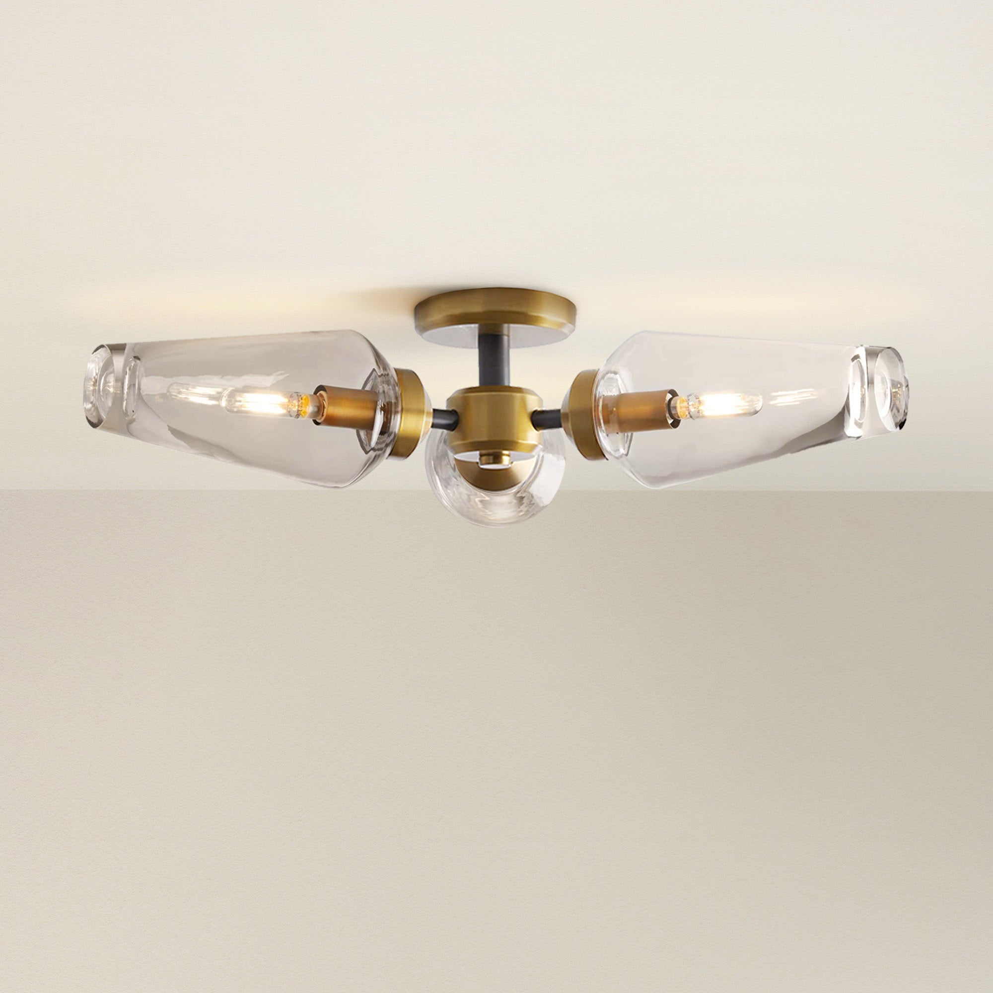 cadenza flush mount ceiling light fixture with glass shades, on