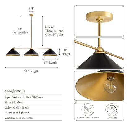 Liora Black Three Light Pendant