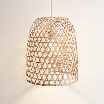 cover audra woven bamboo pendant light, on