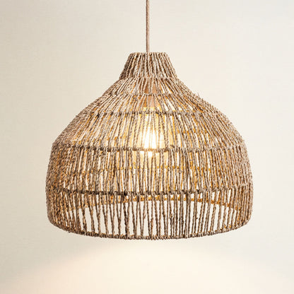 cover dreamy palm fibers woven pendant light fixture (on)