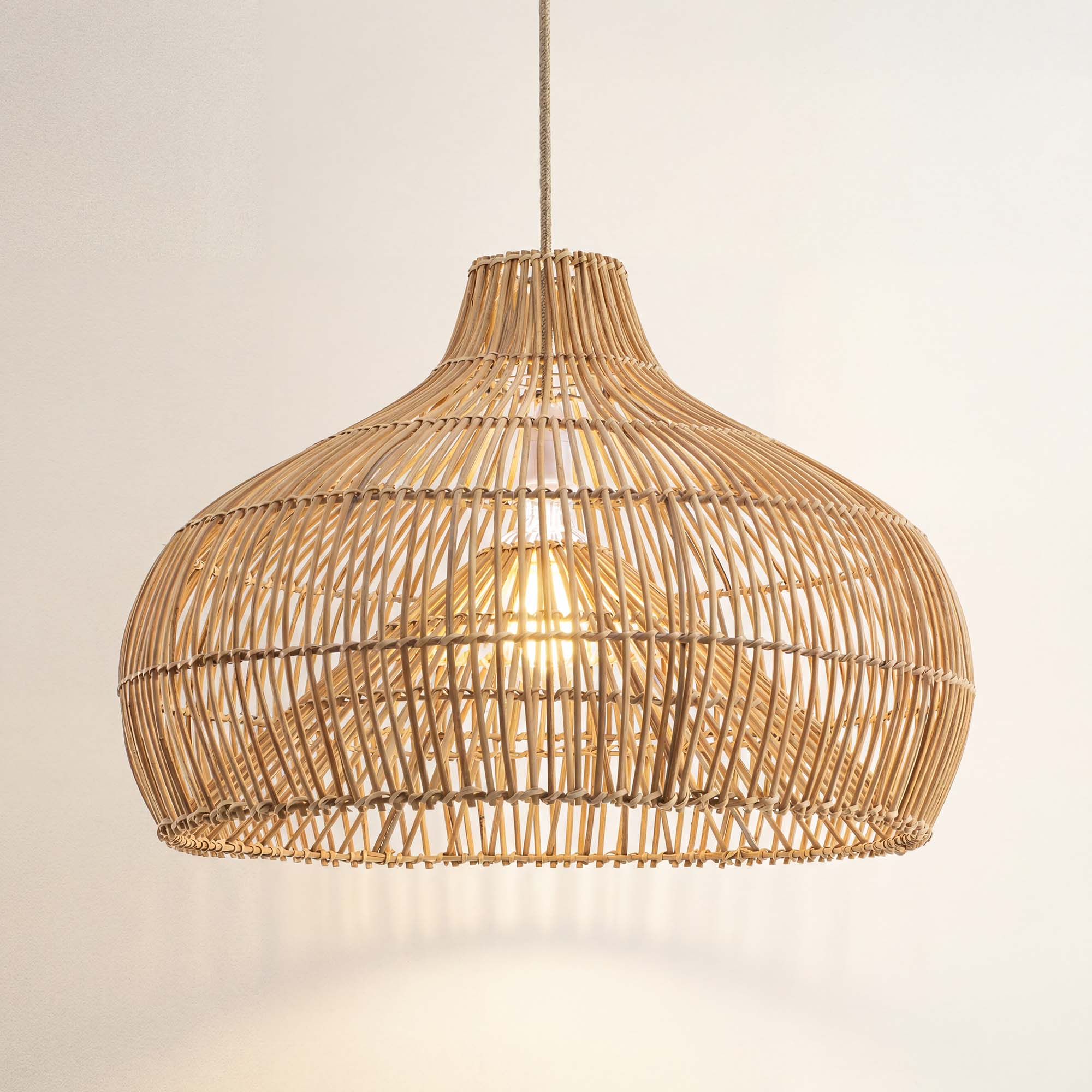 cover oceania cone woven rattan pendant light, on