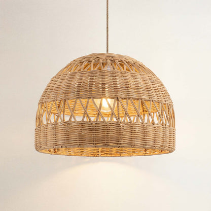 cover radiant wicker rattan pendant light, on