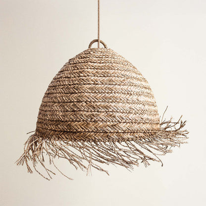 cover selene seagrass woven pendant light with fringes, off