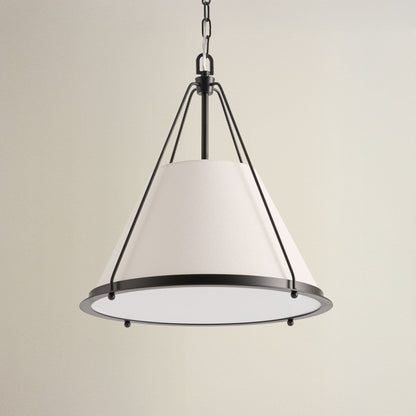 draven fabric pendant light with white shade and black metal frame, off