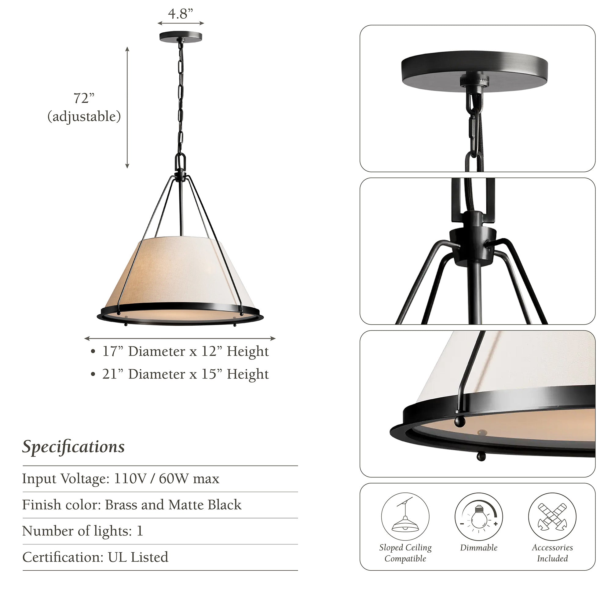 Scintilla Black Fabric Pendant Light
