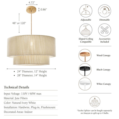 Luminous White Rattan Pendant Light