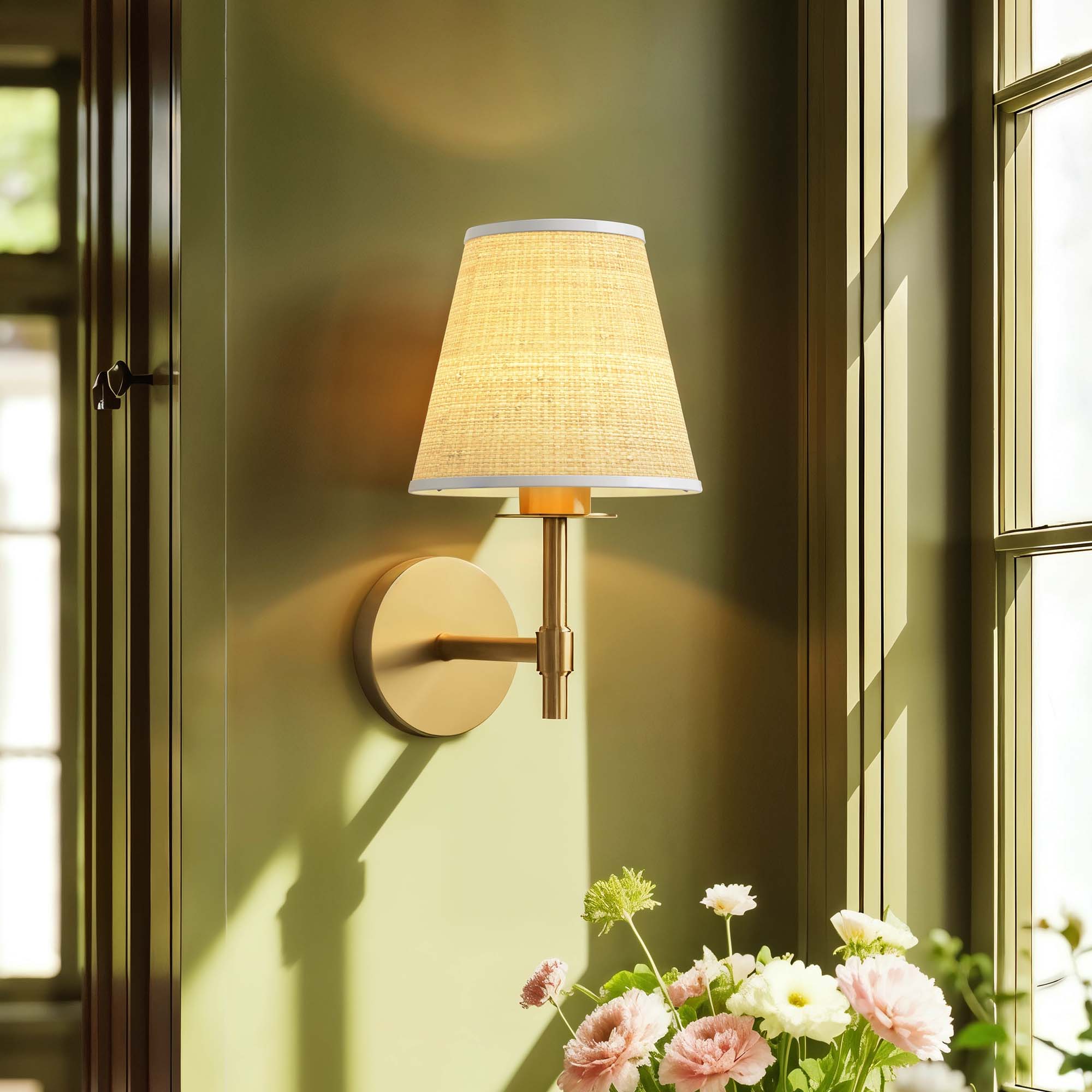 elan arm sconce kitchen with a beige shade