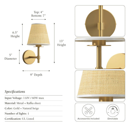 elan arm sconce lamp with dimensions and specifications
