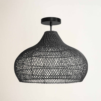 Kloe Black Rattan Flush Mount Light