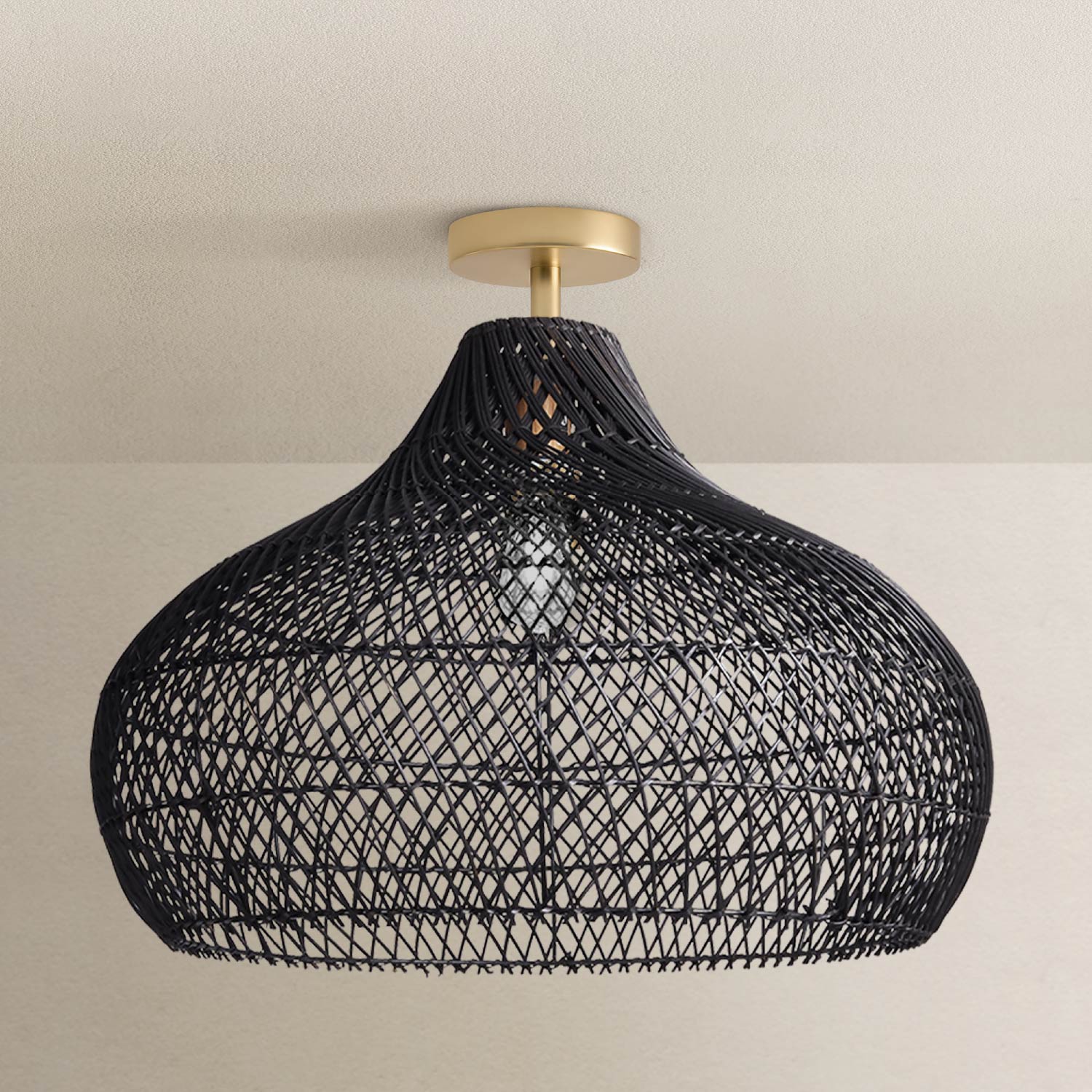 Kloe Black Rattan Flush Mount Light