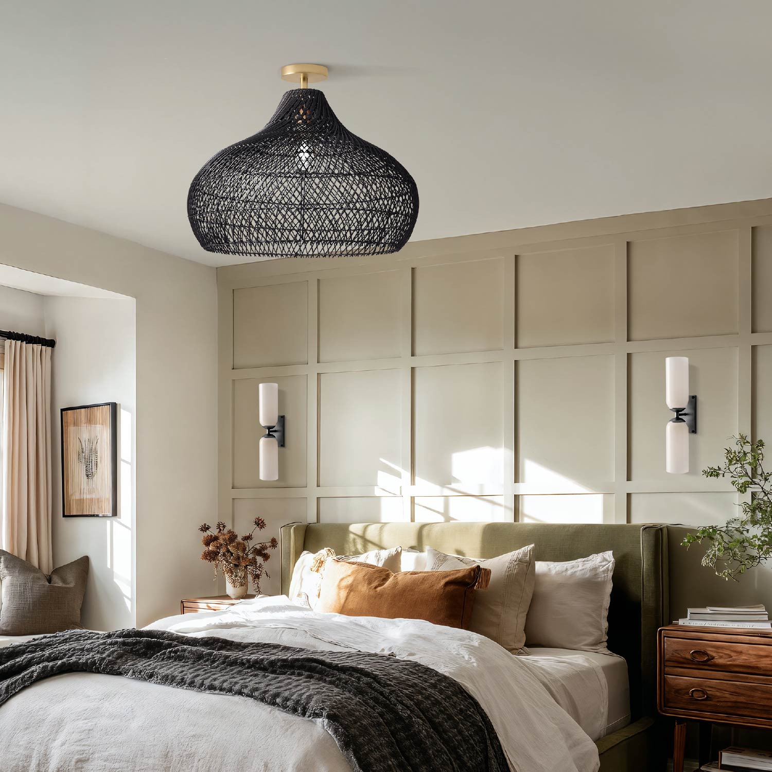 Kloe Black Rattan Flush Mount Light