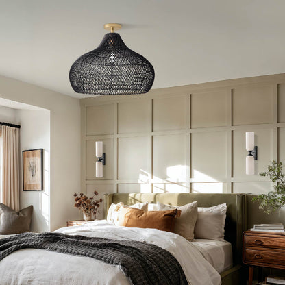 Kloe Black Rattan Flush Mount Light