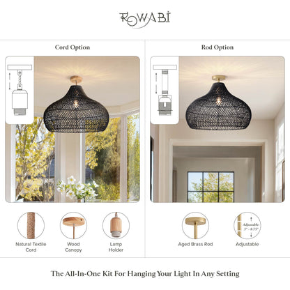 Kloe Black Rattan Flush Mount Light