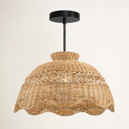 le perle hardwire black wicker pendant light with black ceiling mount