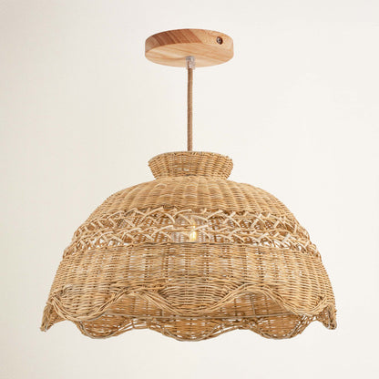 le perle hardwire natural wicker pendant light with wooden fixture